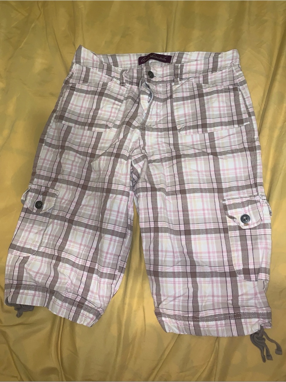 Gloria Vanderbilt Pink & Brown Plaid Bermuda Shorts